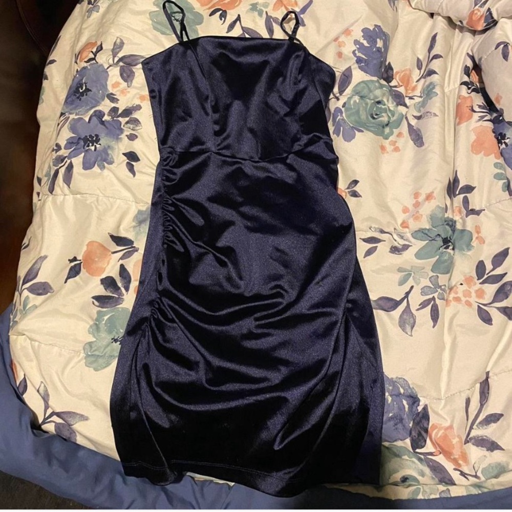 blue silk dress